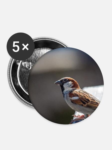 Vogel Spatz auf Beobachtung - Buttons groß 56 mm (5er Pack) - Weiß