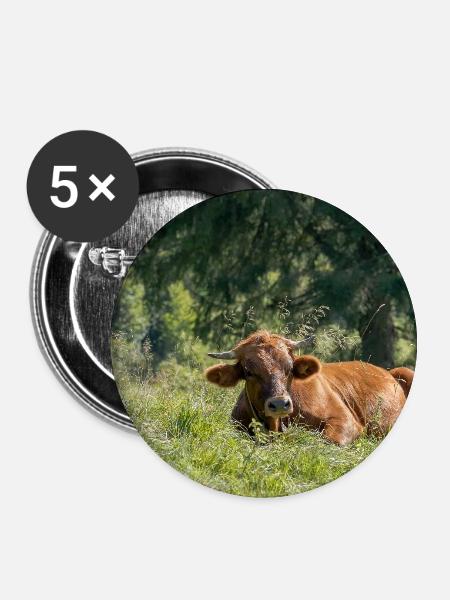 Alpen-Idylle: Kuh auf bayerischer Alm - Buttons groß 56 mm (5er Pack) - Weiß