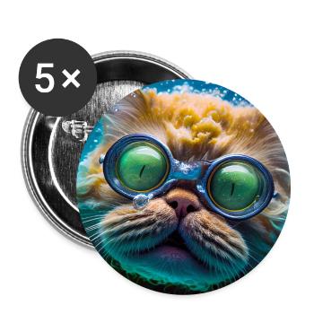 Hector the swimming cat with diving glasses - Buttons large 2.2''/56 mm (5-pack) - white - Front
