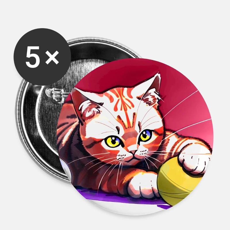 Rotgestreiftes Tigerkätzchen - Buttons groß 56 mm (5er Pack) - Weiß