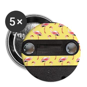 Vintage-Kassette Flamingo Sommergrafik - Buttons groß 56 mm (5er Pack) - Weiß - Vorne