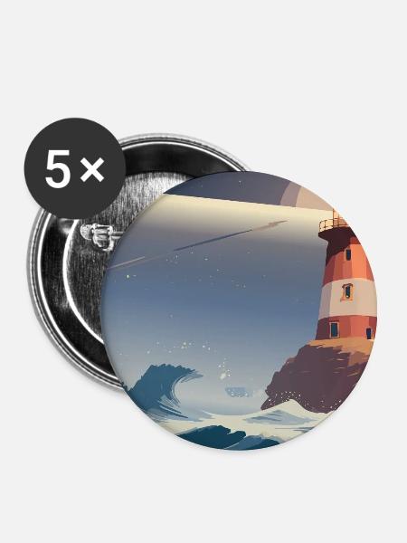 Leuchtturm bei Nacht - Buttons groß 56 mm (5er Pack) - Weiß