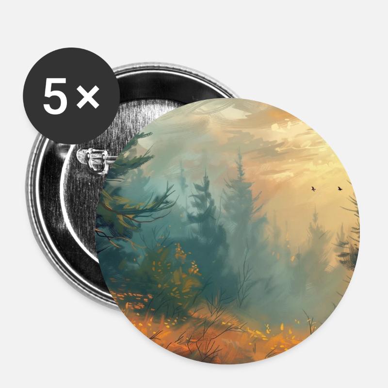Forest Landscape Illustration Poster - Buttons large 2.2''/56 mm (5-pack) - white