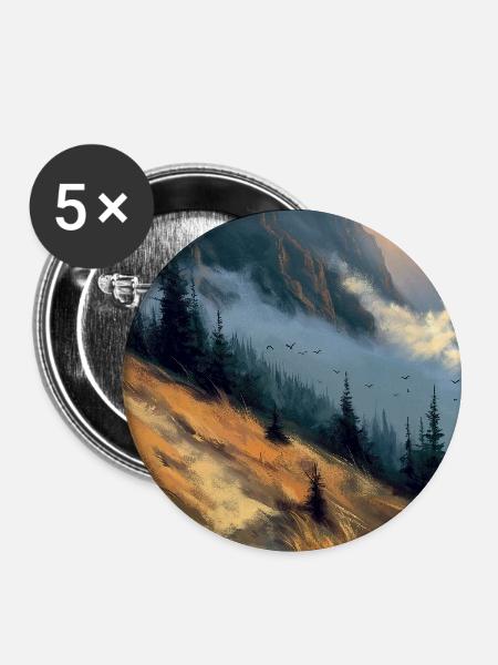 Berglandschaft Illustration Poster - Buttons groß 56 mm (5er Pack) - Weiß