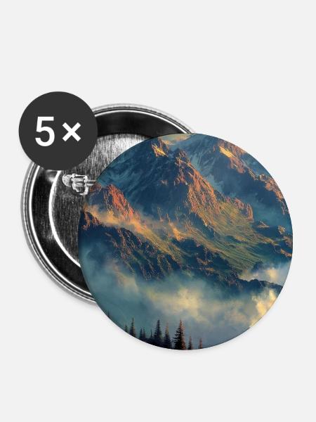 Berglandschaft Illustration Poster - Buttons groß 56 mm (5er Pack) - Weiß