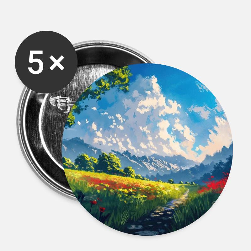 Nature Landscape Illustration Poster - Buttons large 2.2''/56 mm (5-pack) - white