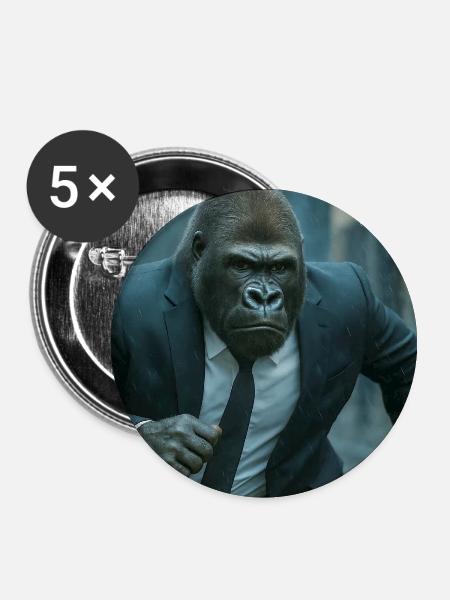 Geschäfts-Gorilla im Regen - Buttons groß 56 mm (5er Pack) - Weiß