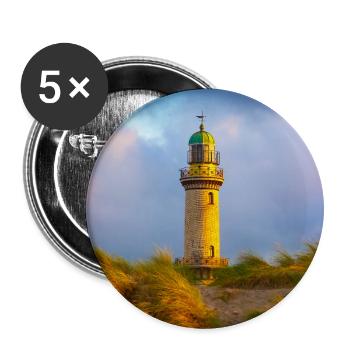 Phare de Warnemünde le soir - Lot de 5 grands badges (56 mm) - blanc - Devant