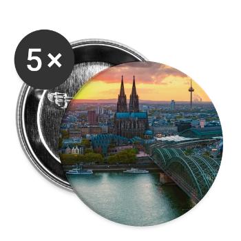 Kölner Dom im Abendlicht - Buttons groß 56 mm (5er Pack) - Weiß - Vorne