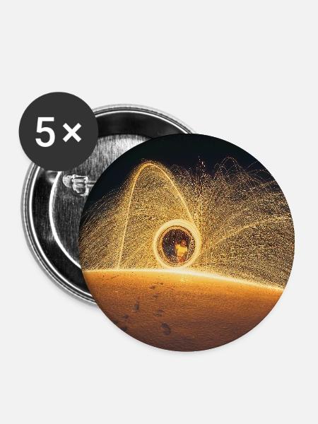 Brennende Stahlwolle - Buttons groß 56 mm (5er Pack) - Weiß