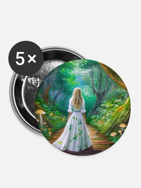 Mädchen im Märchenwald mit Pilzen - Buttons groß 56 mm (5er Pack) - Weiß