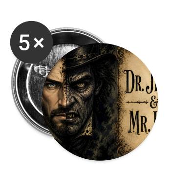 Dr. Jekyll und Mr. Hyde Split Face Klassische Literatur - Buttons groß 56 mm (5er Pack) - Weiß - Vorne