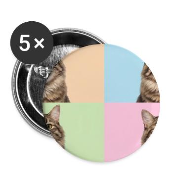 Katzen Graue Tabby Katze - Buttons groß 56 mm (5er Pack) - Weiß - Vorne