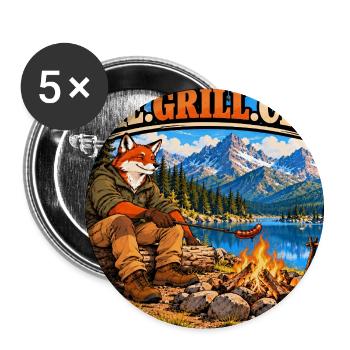 Wandern, grillen, entspannen – Campfire Fox - Buttons groß 56 mm (5er Pack) - Weiß - Vorne