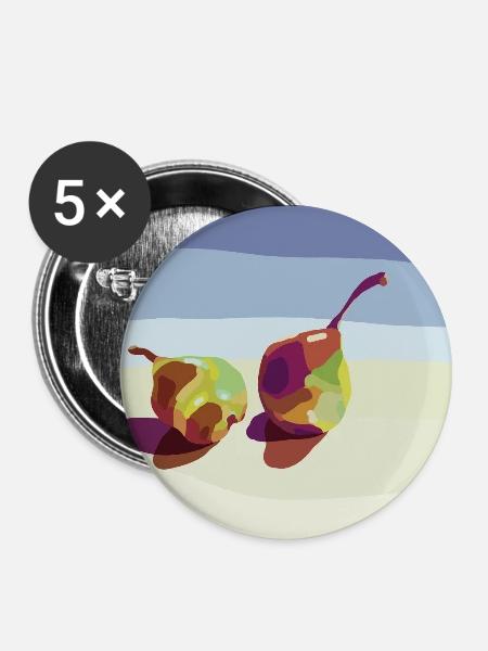 Bunte Birnen auf einer Strandlandschaft - Buttons groß 56 mm (5er Pack) - Weiß