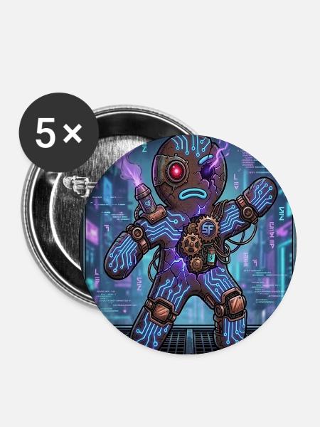Cyber Lebkuchenmann – Robo Gingerbread Neon - Buttons groß 56 mm (5er Pack) - Weiß