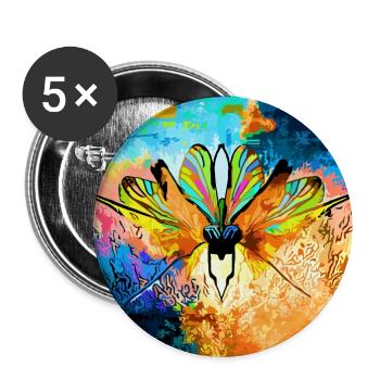 Bunter Schmetterlingsflügel - Buttons groß 56 mm (5er Pack) - Weiß - Vorne