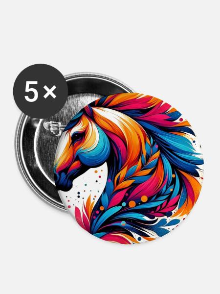 Pferd - Buttons groß 56 mm (5er Pack) - Weiß