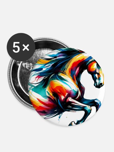 Pferd - Buttons groß 56 mm (5er Pack) - Weiß