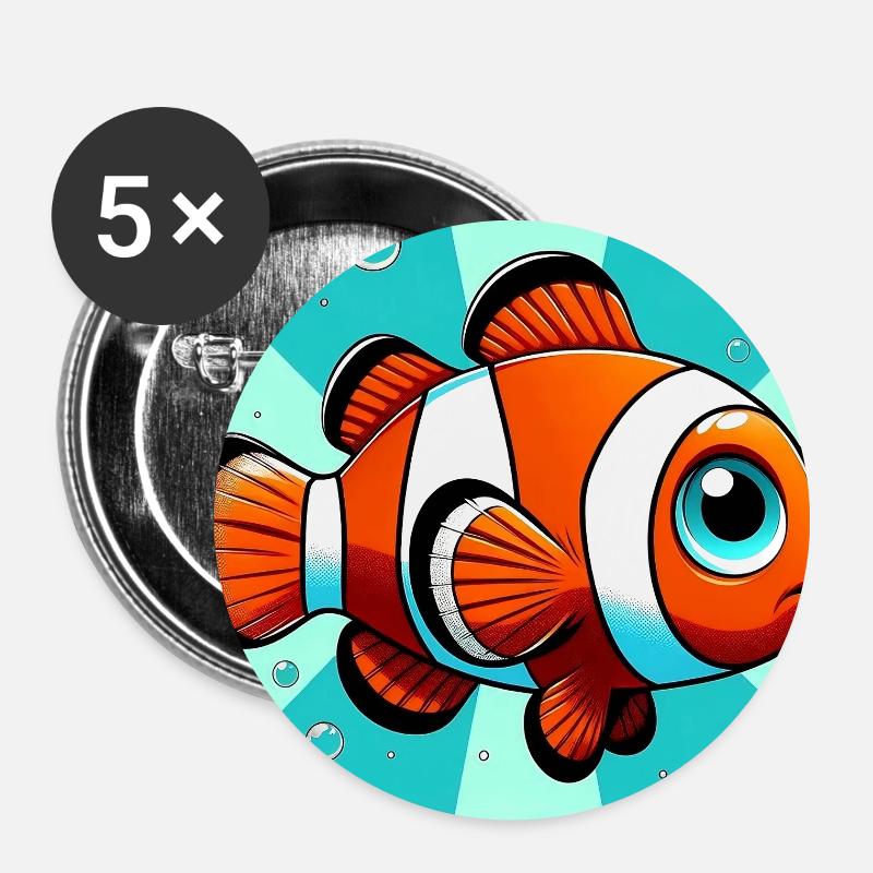 Clownfisch - Buttons groß 56 mm (5er Pack) - Weiß