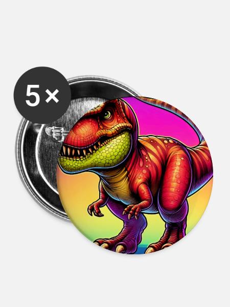 Dinosaurier - Buttons groß 56 mm (5er Pack) - Weiß