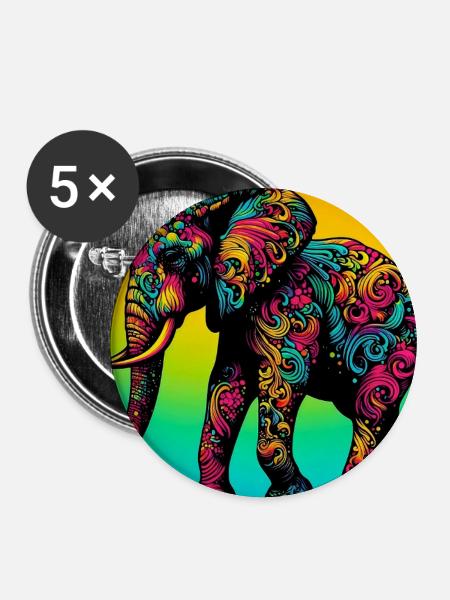 Elefant - Buttons groß 56 mm (5er Pack) - Weiß