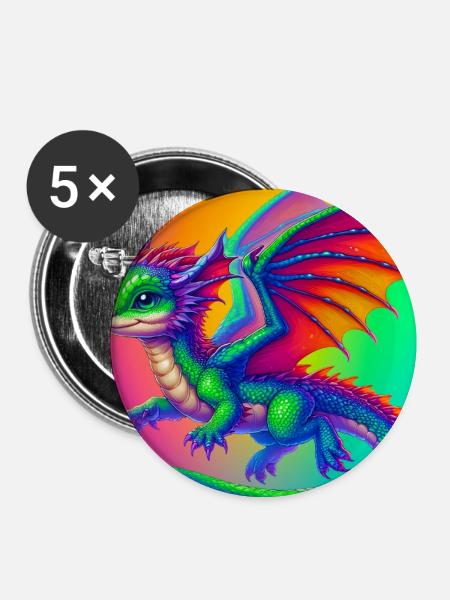 Drache - Buttons groß 56 mm (5er Pack) - Weiß