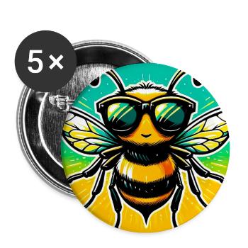 Biene - Buttons groß 56 mm (5er Pack) - Weiß - Vorne