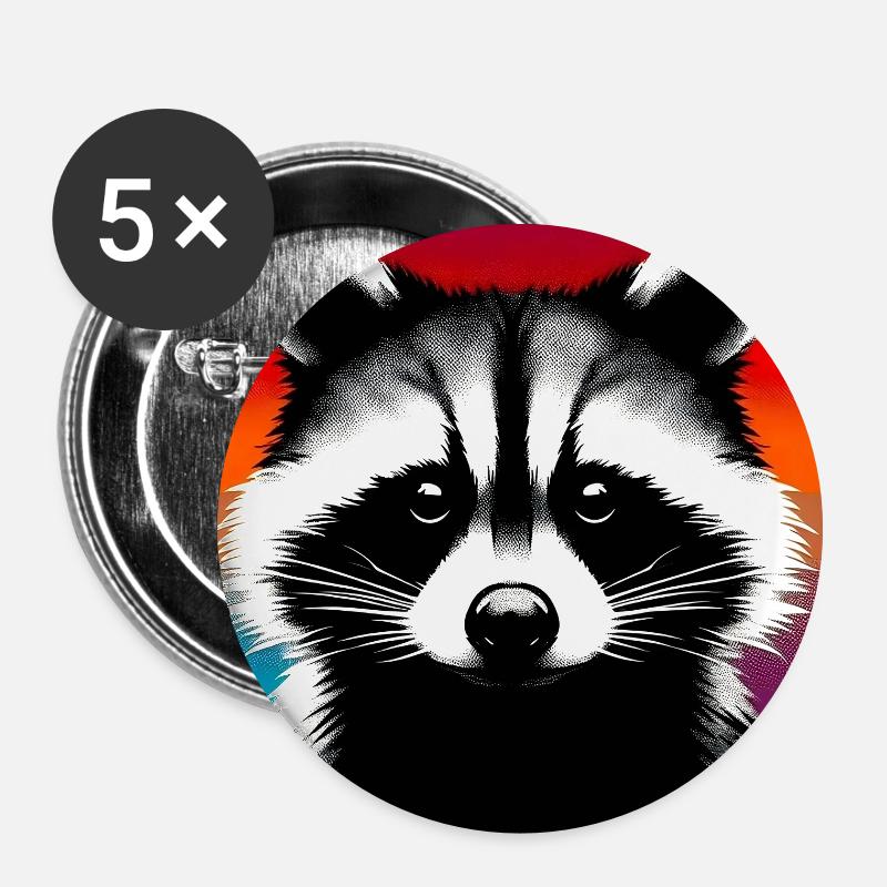 Waschbär - Buttons groß 56 mm (5er Pack) - Weiß