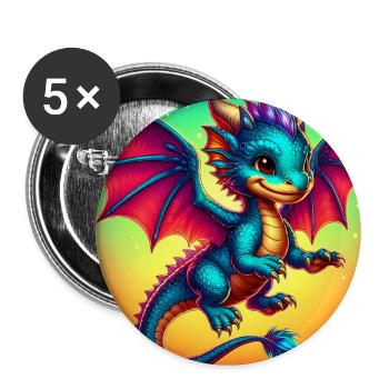 Drache - Buttons groß 56 mm (5er Pack) - Weiß - Vorne