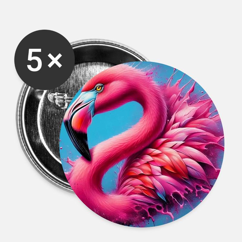 Flamingo - Buttons groß 56 mm (5er Pack) - Weiß