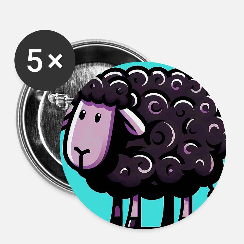 Schwarzes Schaf - Buttons groß 56 mm (5er Pack) - Weiß
