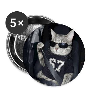 Chat portant des lunettes de soleil Gen Alpha Funny Six Seven - Lot de 5 grands badges (56 mm) - blanc - Devant