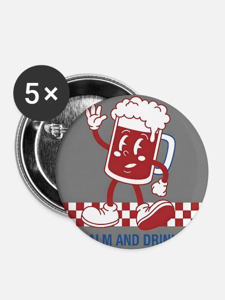 Keep Calm Bierkarikatur - Buttons groß 56 mm (5er Pack) - Weiß