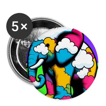 Elephant with Cloud and Clouds - Buttons large 2.2''/56 mm (5-pack) - white - Front