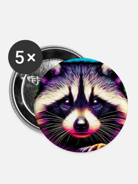 Waschbär - Buttons groß 56 mm (5er Pack) - Weiß