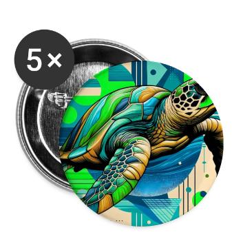 tortue - Lot de 5 grands badges (56 mm) - blanc - Devant