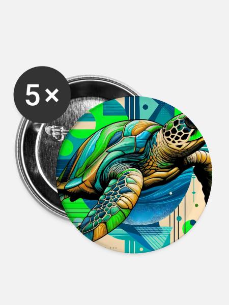 Schildkröte - Buttons groß 56 mm (5er Pack) - Weiß
