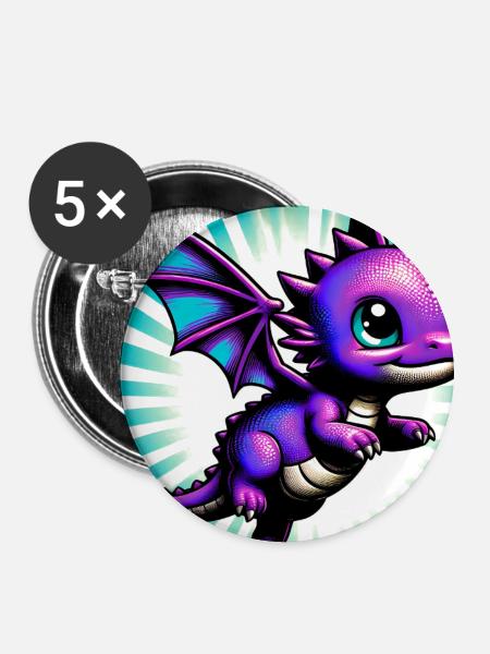 Drache - Buttons groß 56 mm (5er Pack) - Weiß