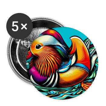 Canard mandarin - Lot de 5 grands badges (56 mm) - blanc - Devant