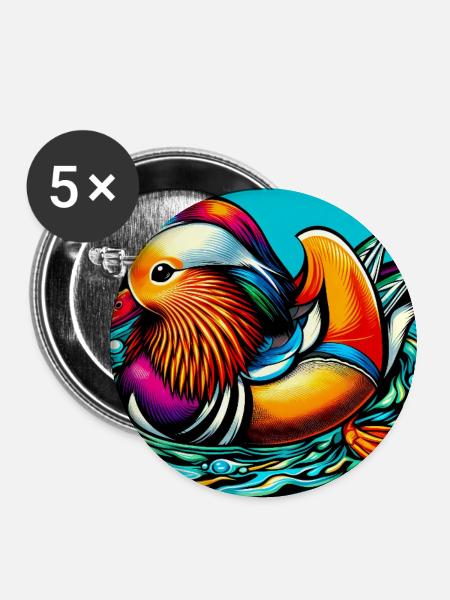 Mandarinente - Buttons groß 56 mm (5er Pack) - Weiß