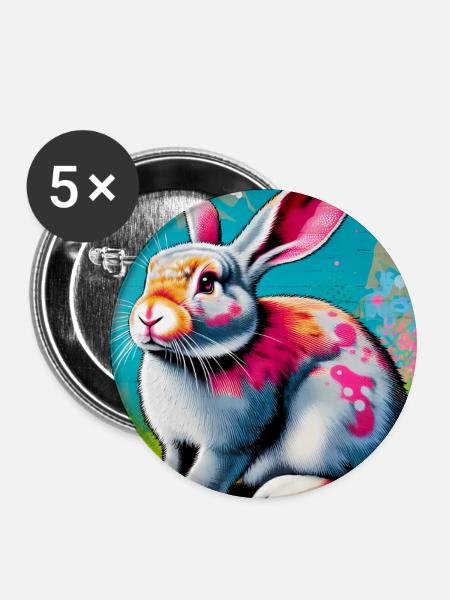 Kaninchen - Buttons groß 56 mm (5er Pack) - Weiß
