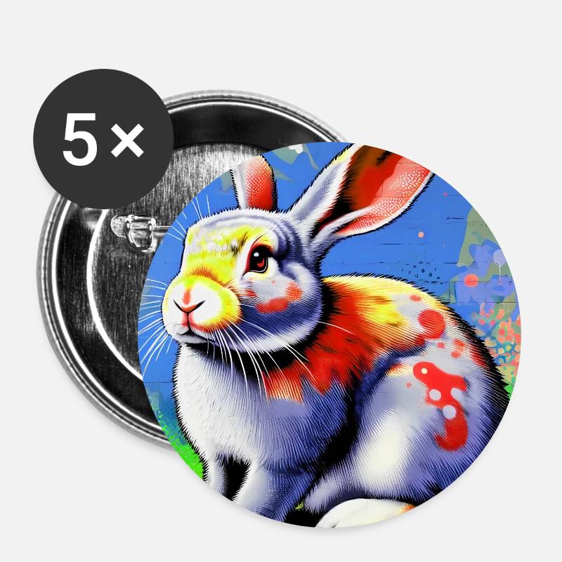 Kaninchen - Buttons groß 56 mm (5er Pack) - Weiß