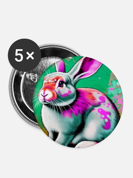 Kaninchen - Buttons groß 56 mm (5er Pack) - Weiß