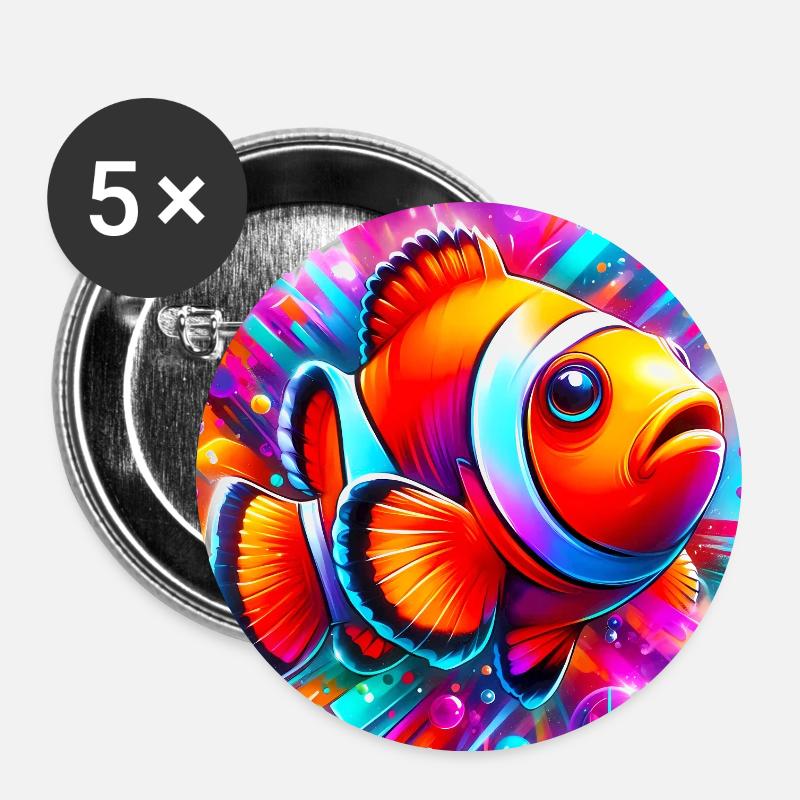 Clownfisch - Buttons groß 56 mm (5er Pack) - Weiß