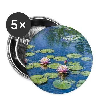 Lilien auf einem blauen Teich - Buttons groß 56 mm (5er Pack) - Weiß - Vorne