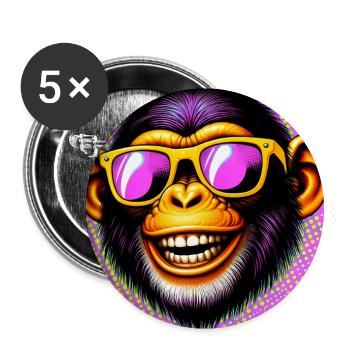 Schimpansen-Affe - Buttons groß 56 mm (5er Pack) - Weiß - Vorne