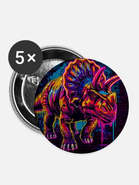 Neon Triceratops Graffiti - Buttons groß 56 mm (5er Pack) - Weiß