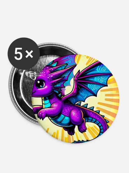 Drache - Buttons groß 56 mm (5er Pack) - Weiß