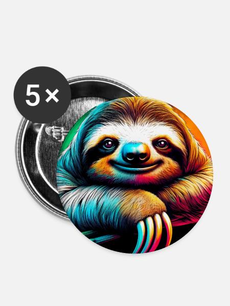 Faultier - Buttons groß 56 mm (5er Pack) - Weiß